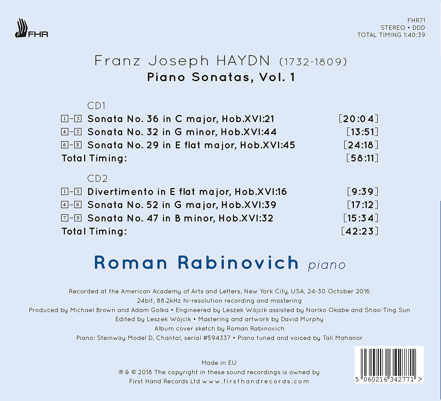 Haydn: Piano Sonatas, Vol. 1