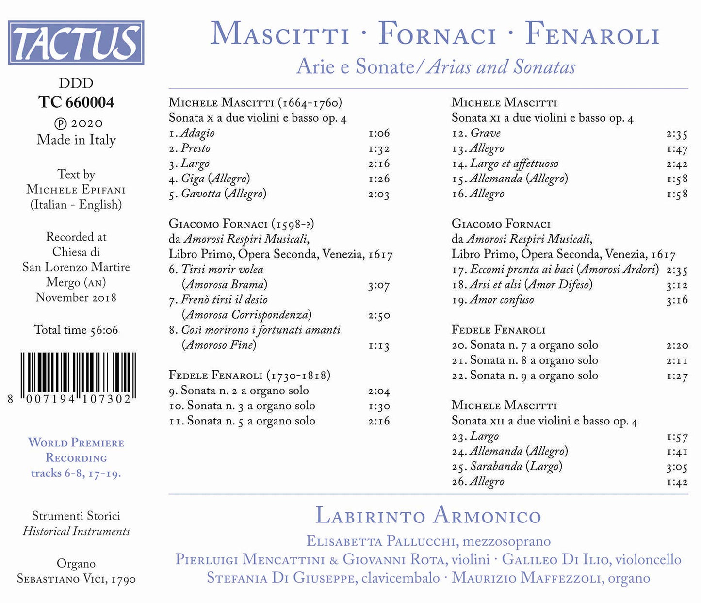 Mascitti - Fornaci - Fenaroli: Arias & Sonatas