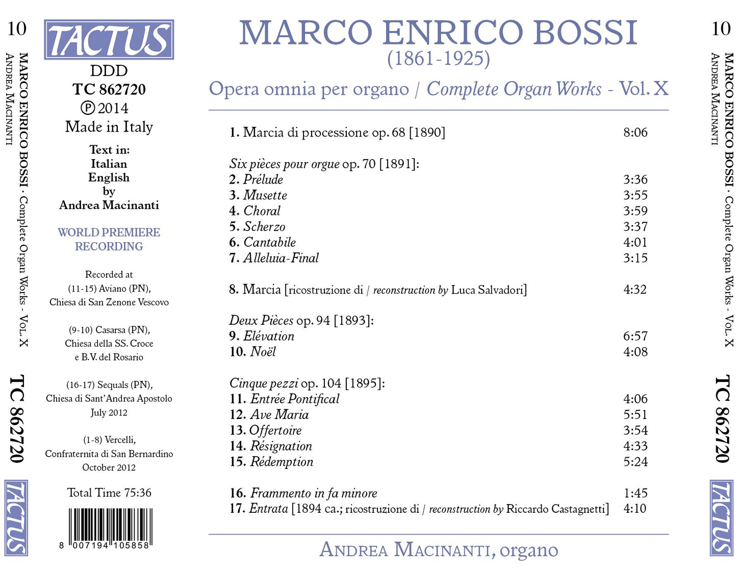 Bossi: Opera omnia per organo, Vol. 10