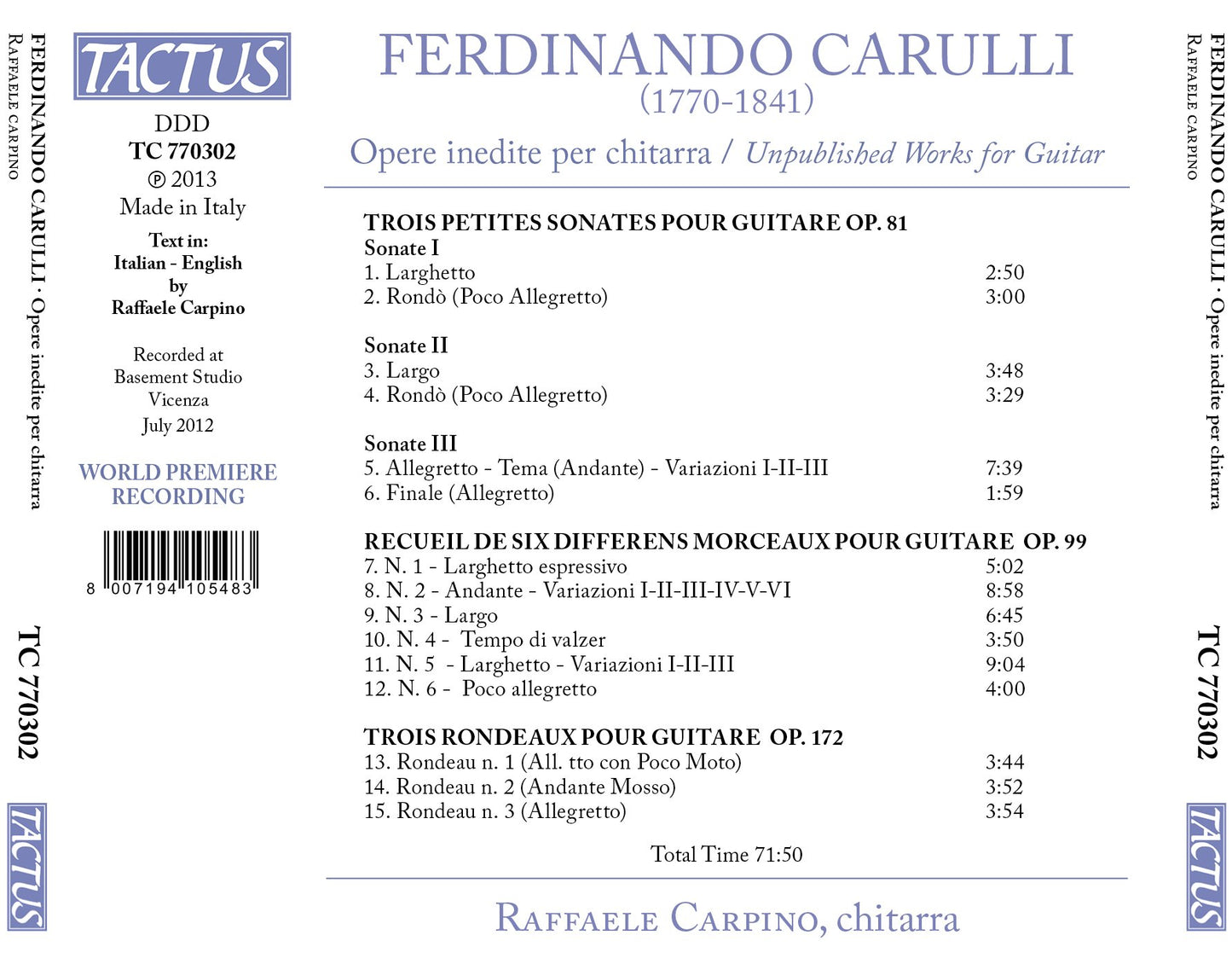 Carulli: Unpublished Works for Guitar