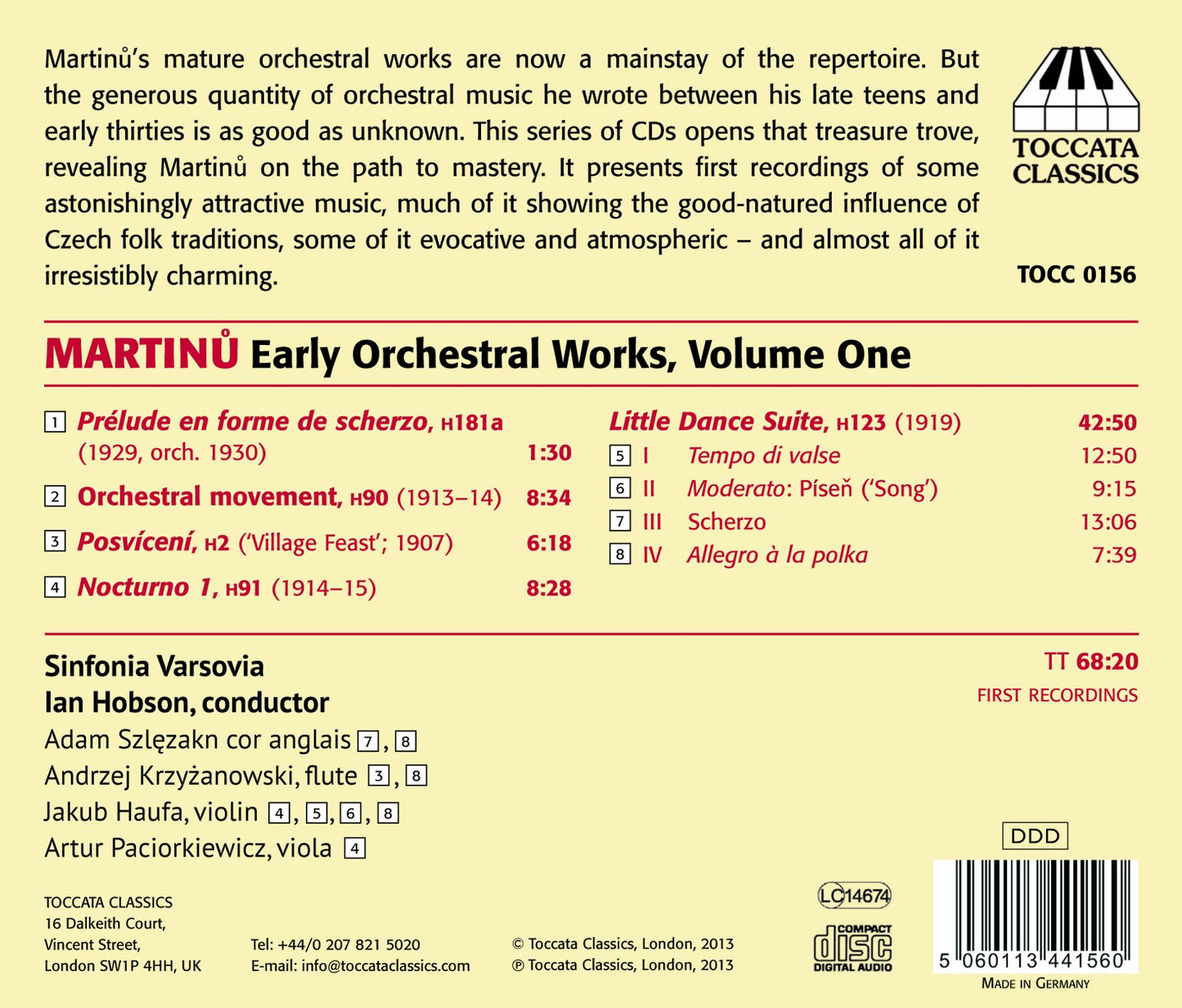 Martinu: Early Orchestral Works, Vol. 1