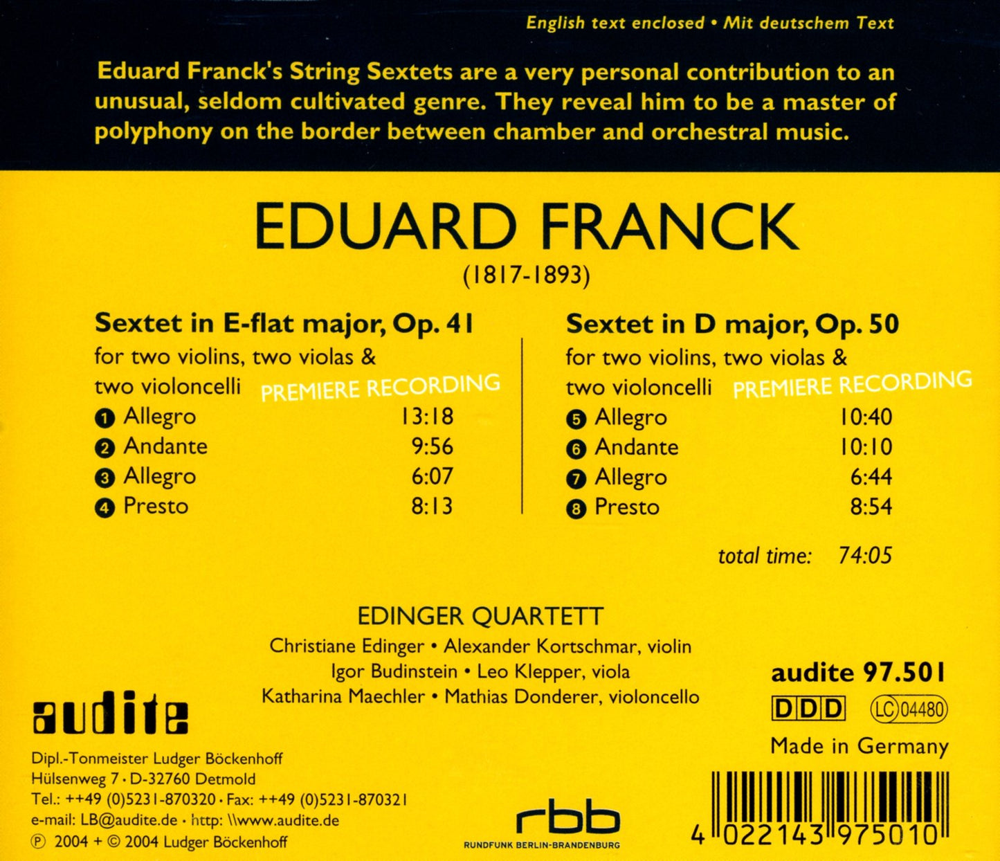 STRING SEXTETS OP. 41 & OP. 50