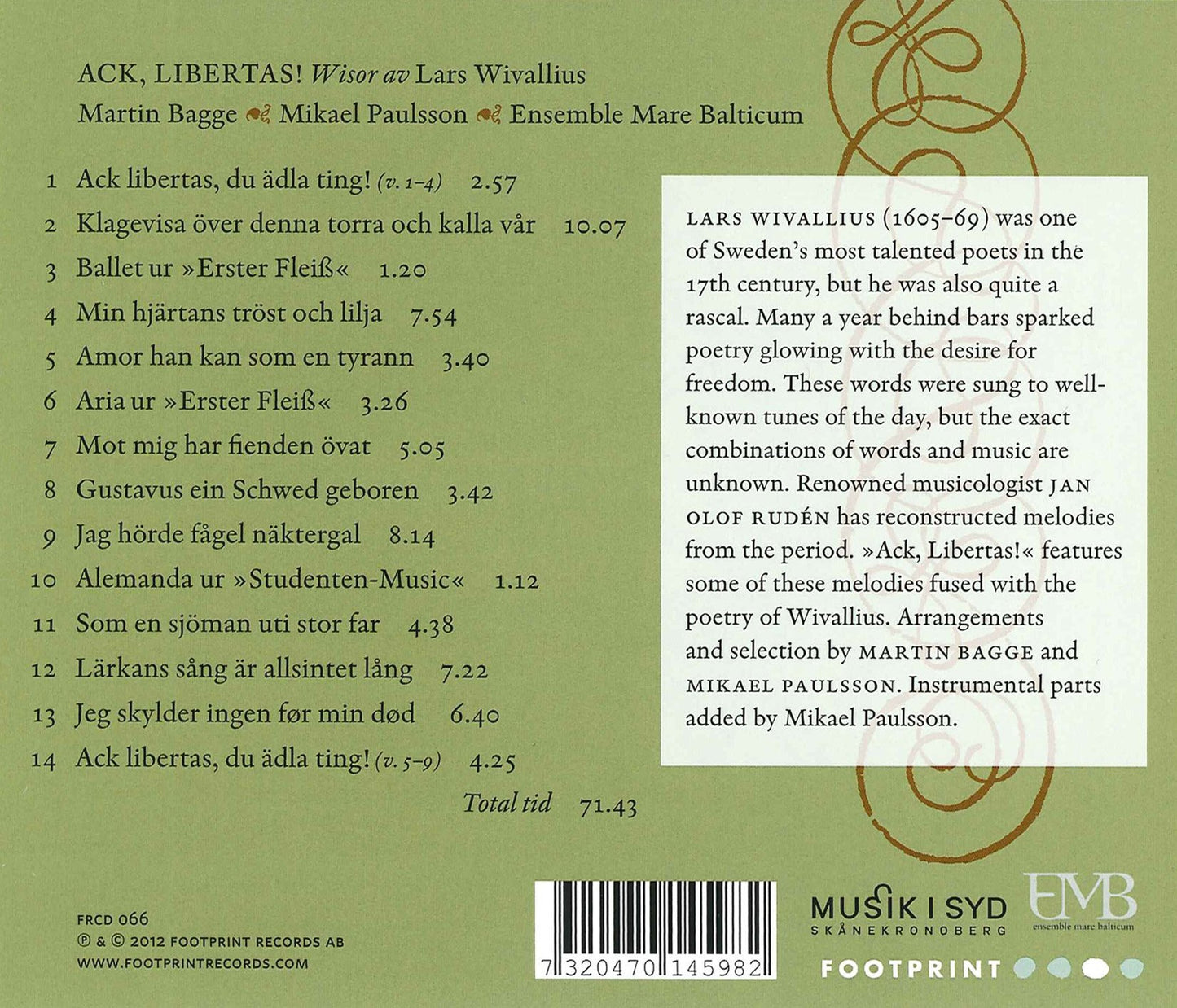 Ack, Libertas!: Songs from the 17th century with lyrics by L