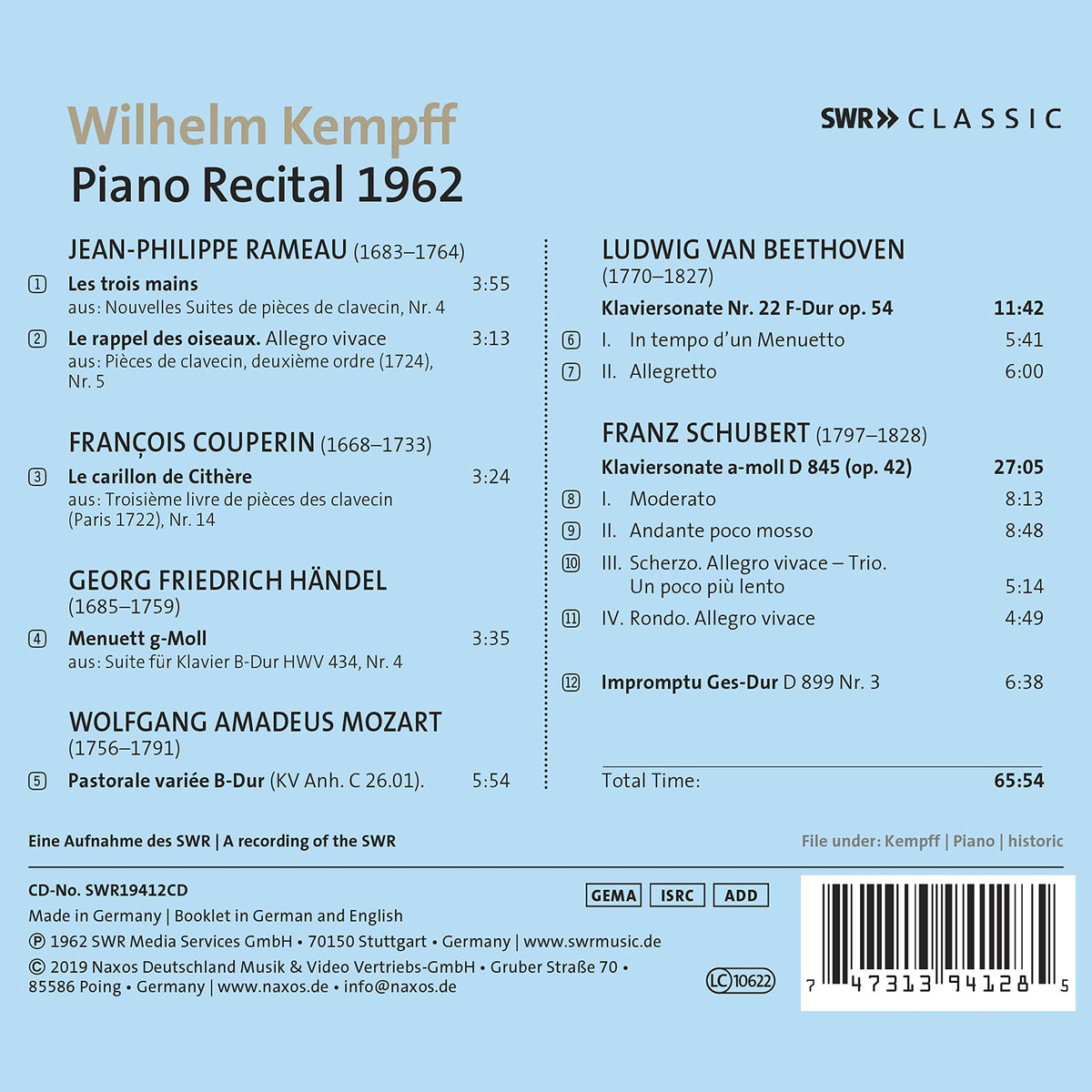 Wilhelm Kempff: Piano Recital 1962 (Live)