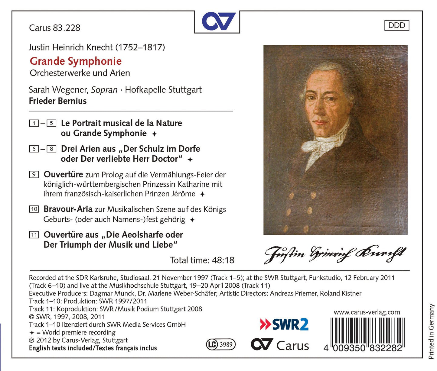 Knecht: Grand Symphonie - Orchestral Work and Arias