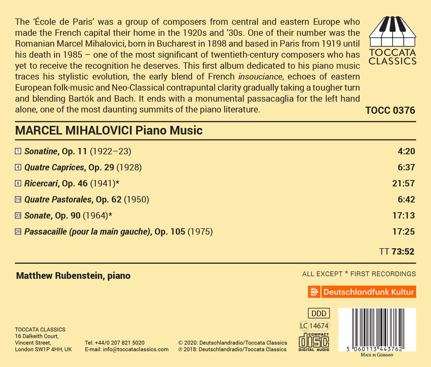 Marcel Mihalovici: Piano Music