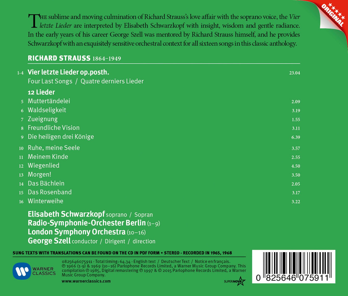 VIER LEZTE LIEDER - 12 ORCHESTRAL SONGS