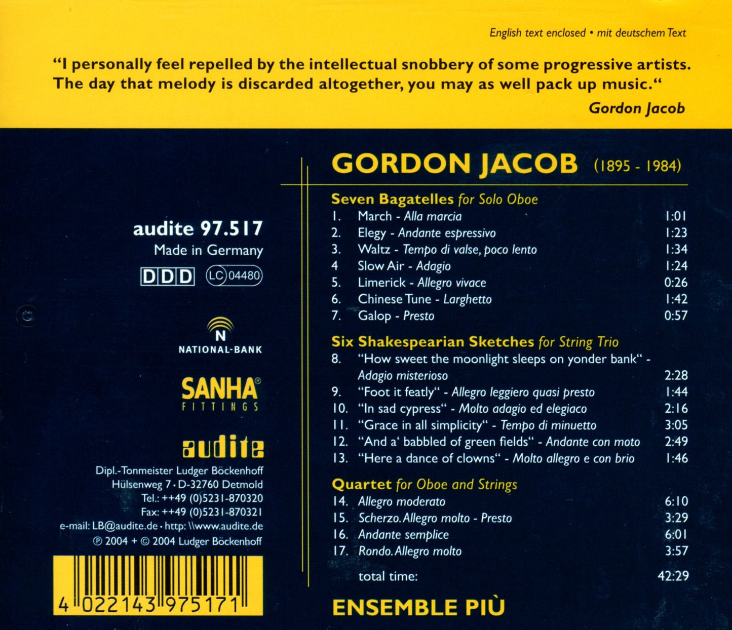 WORKS FOR OBOE & STRINGS