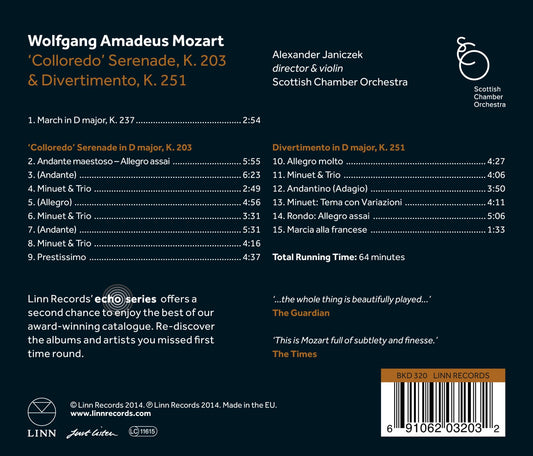 Mozart: Colloredo Serenade, K. 203 & Divertimento, K. 251