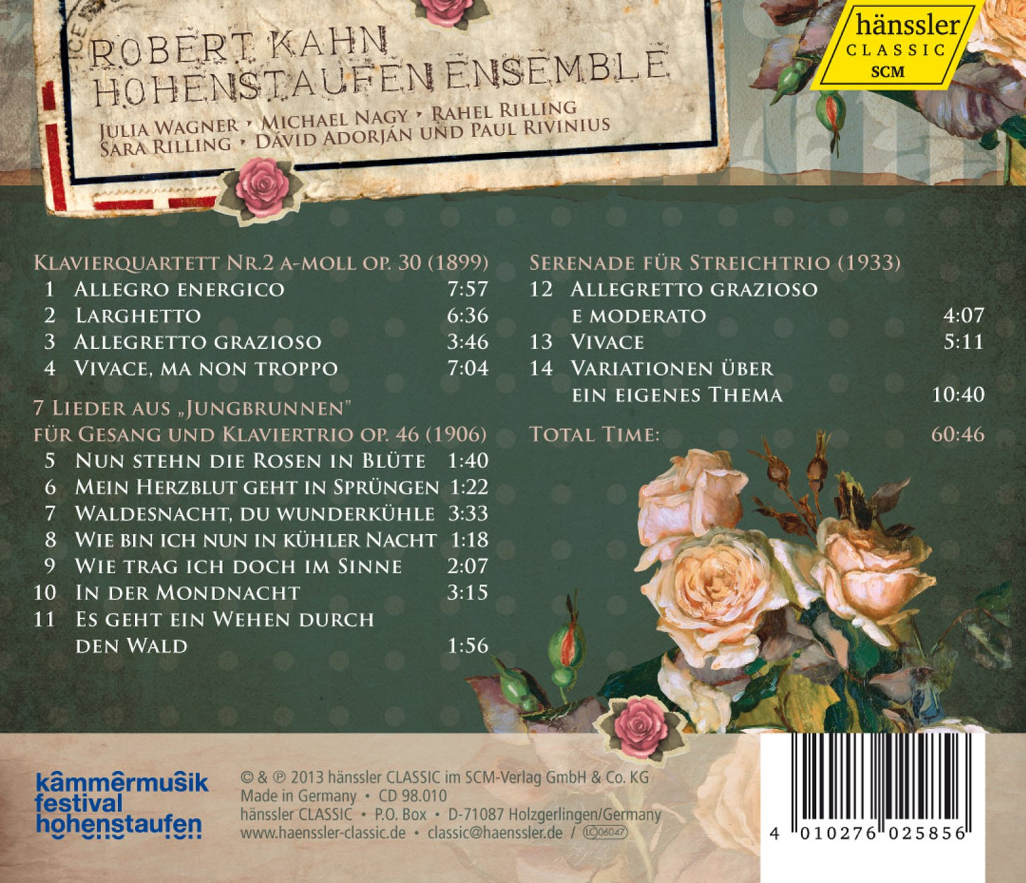 Kahn: Klavierquartett Nr. 2 - 7 Lieder - Serenade