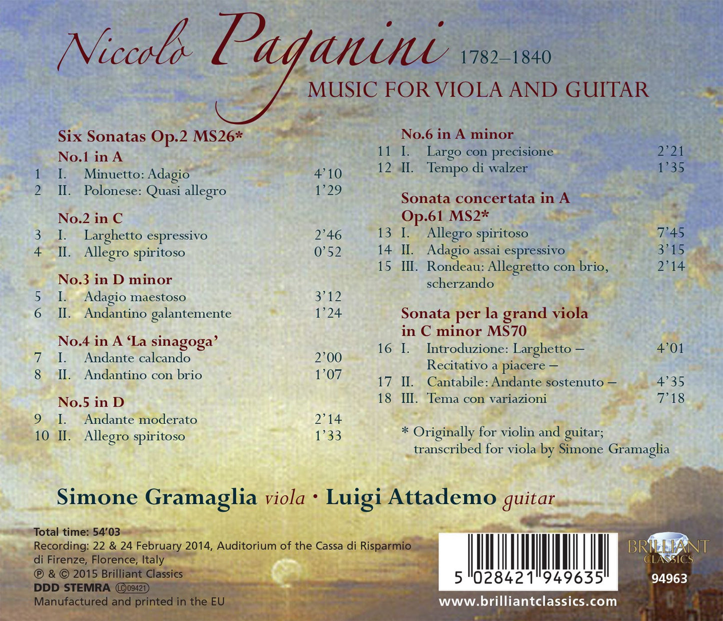 Paganini: Music for Viola and Guitar
