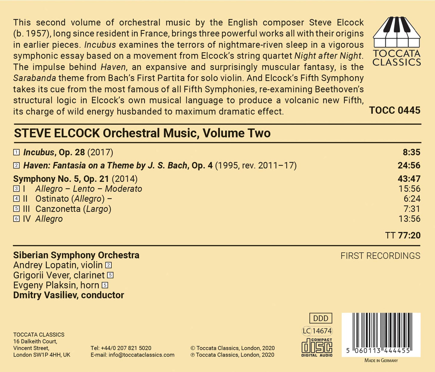 Elcock: Orchestral Music, Vol. 2