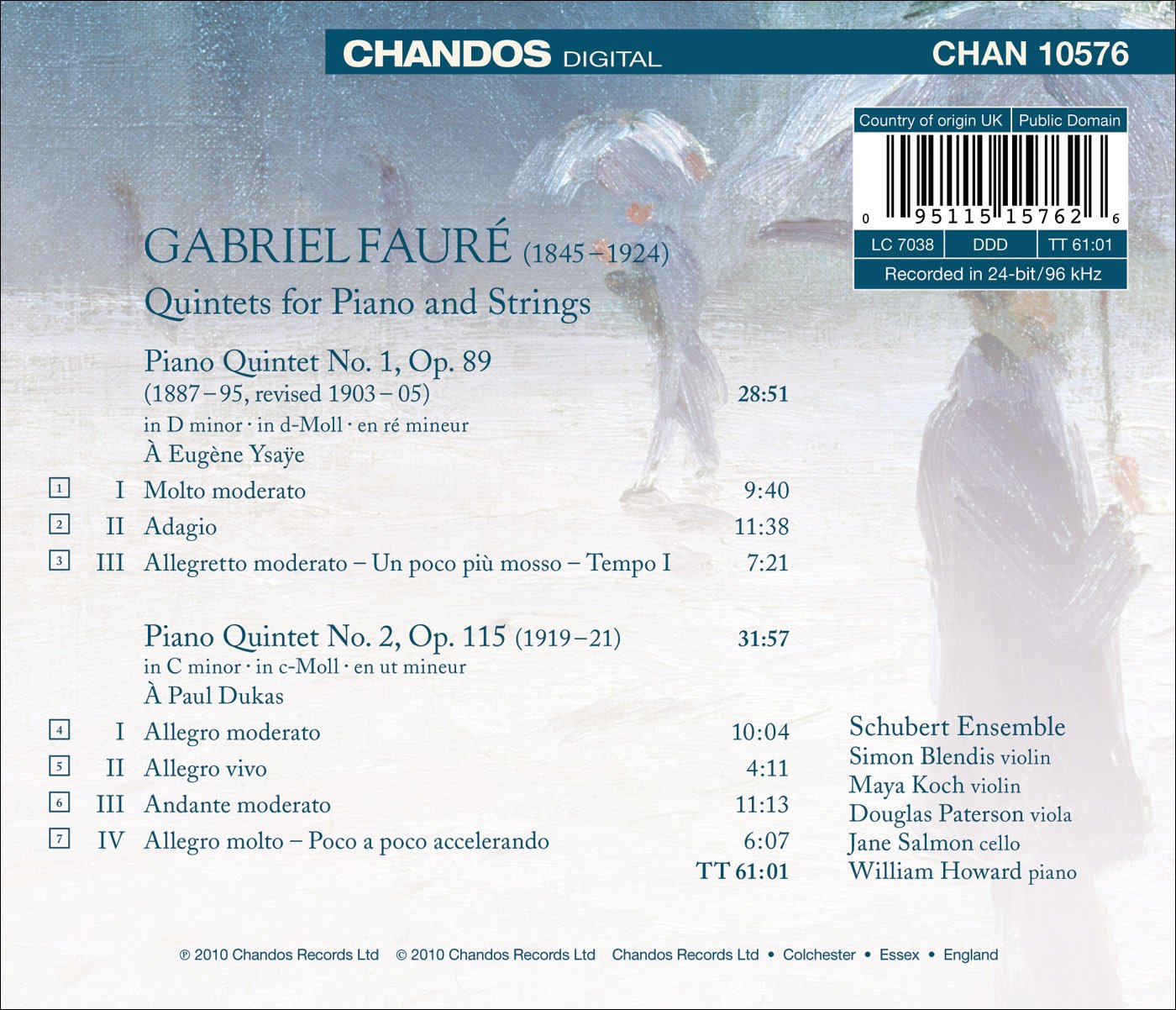 Fauré, G.: Quintets for Piano and Strings