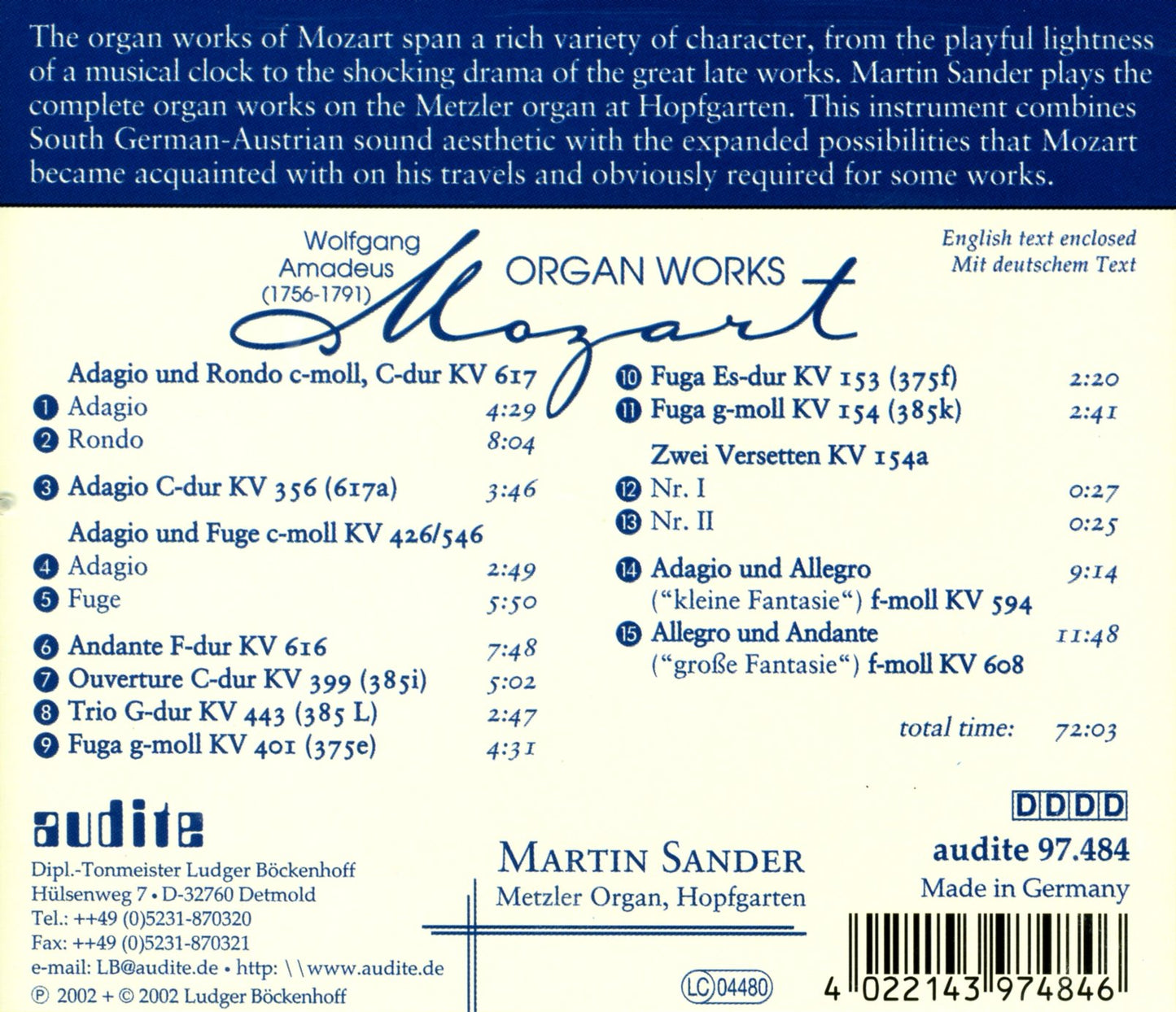 ORGAN WORKS: MOZART