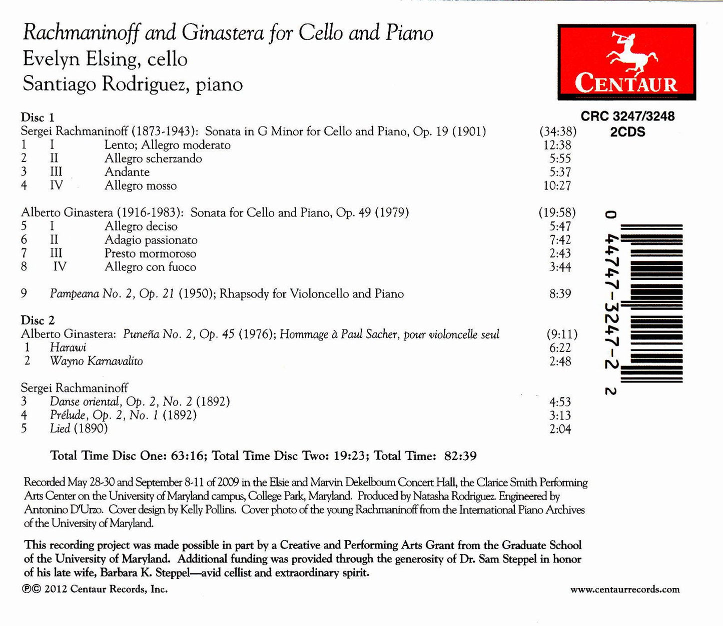 Rachmaninov & Ginastera for Cello & Piano