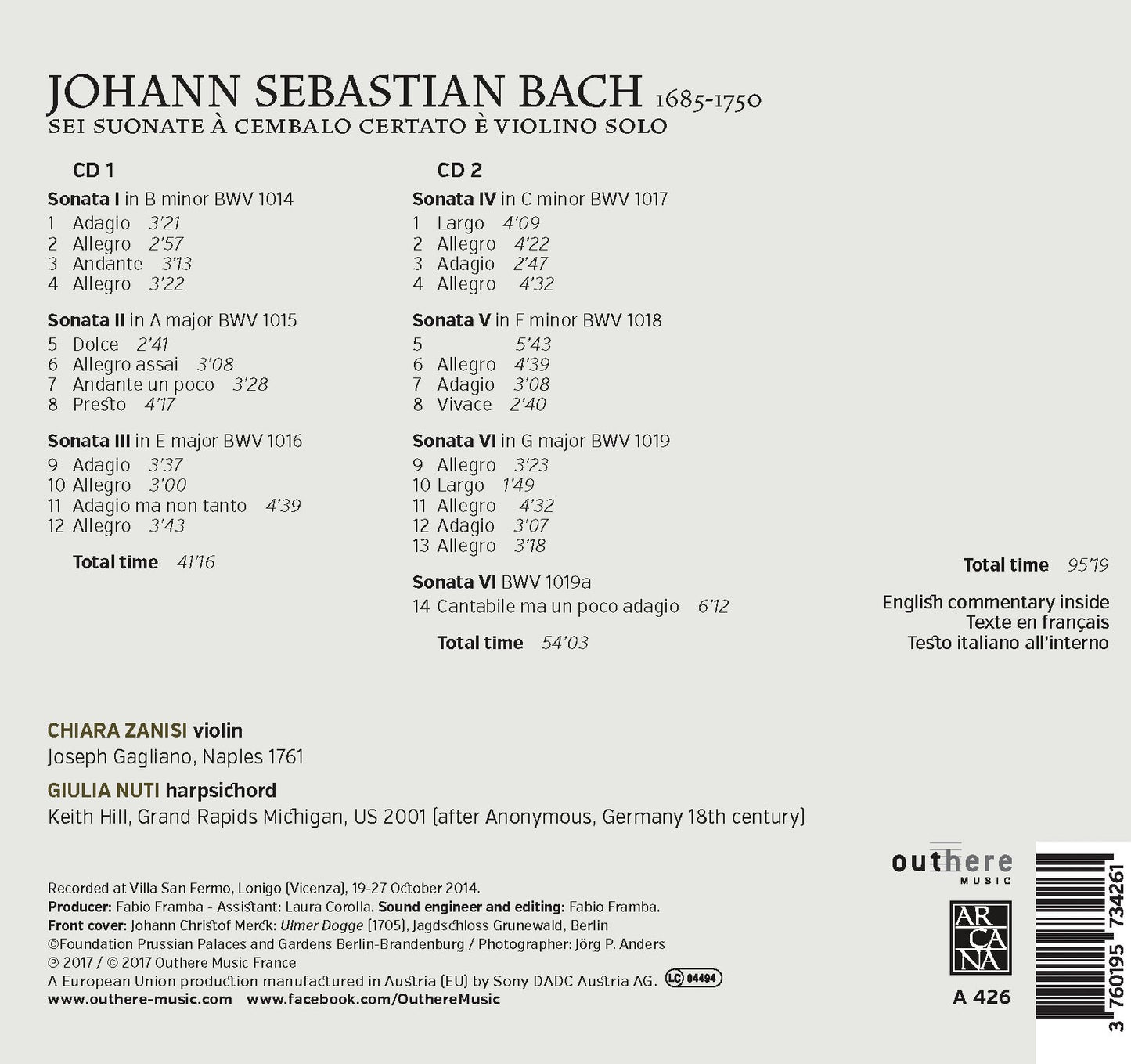 Bach: 6 Sonatas for Violin & Harpsichord