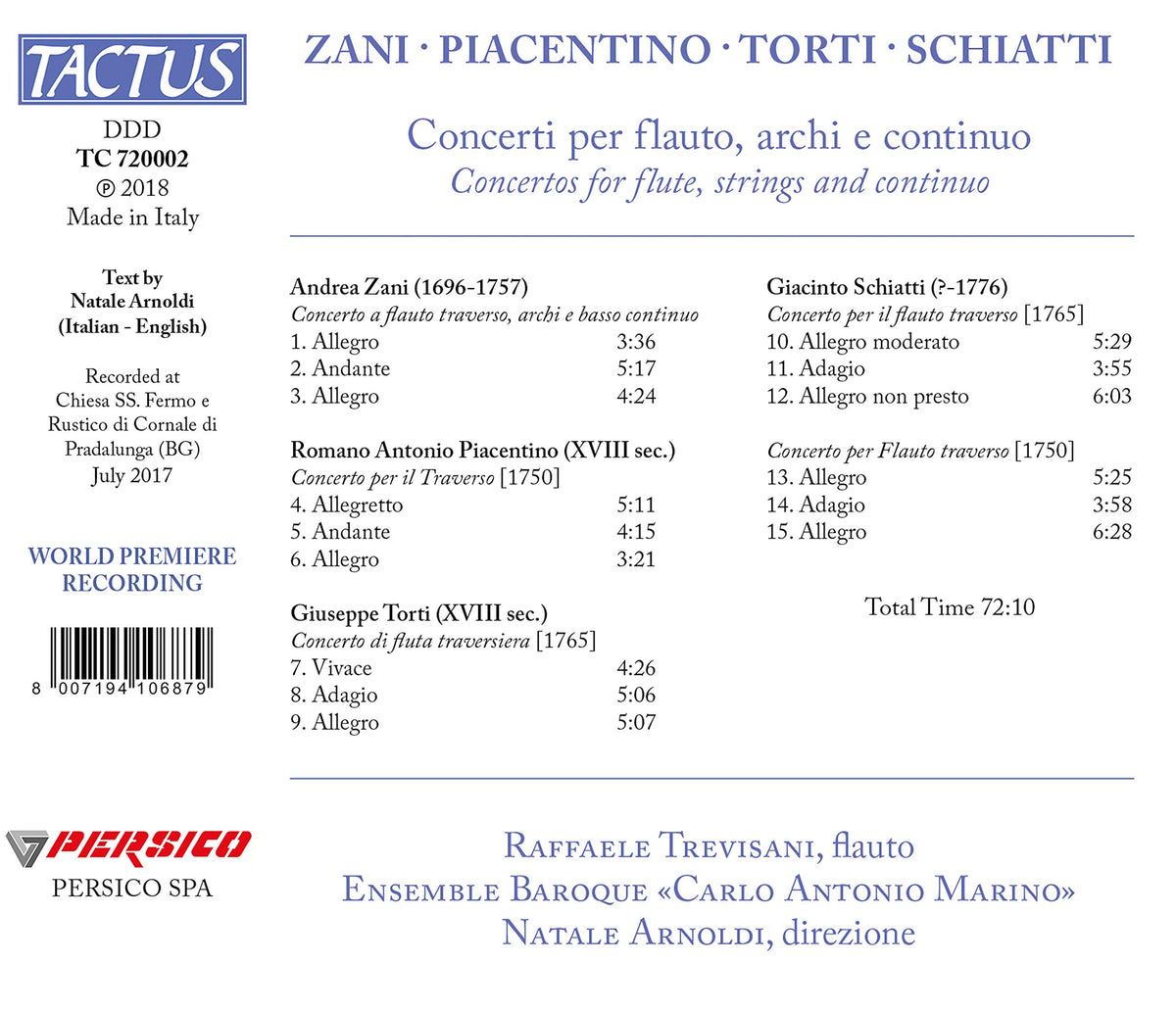 Zani, Piacentino, Torti & Schiatti: Concerti per flauto arch