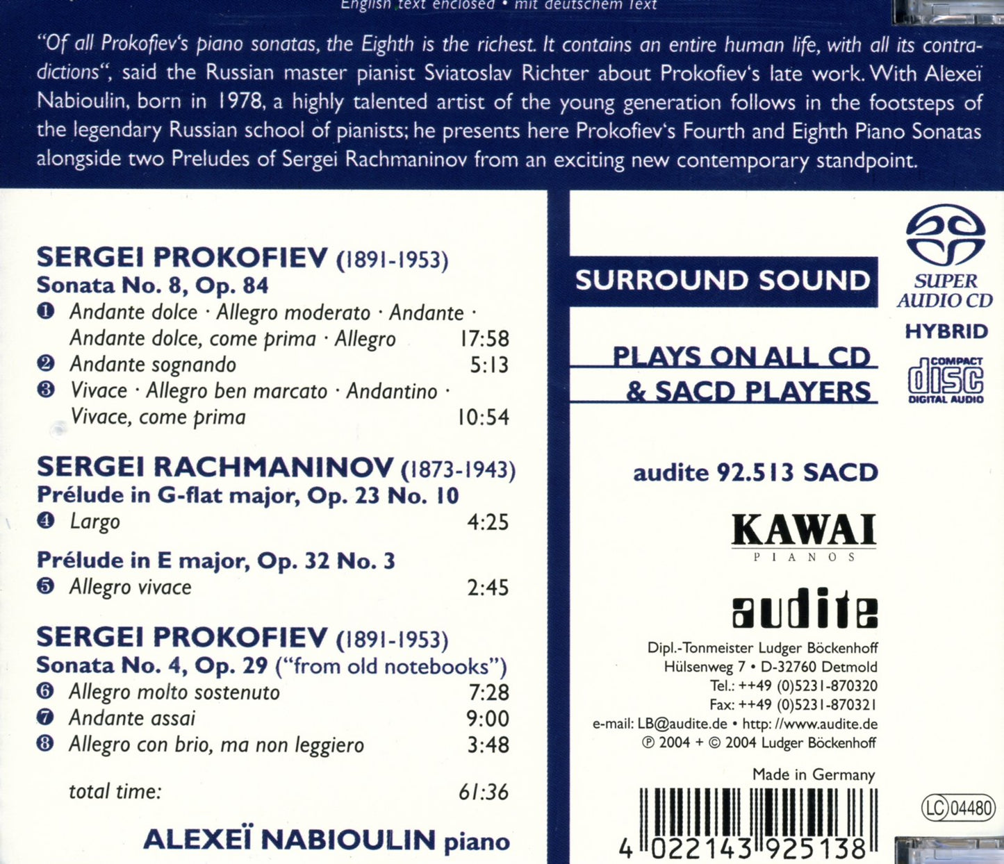 PIANO WORKS BY PROKOFIEV & RAC