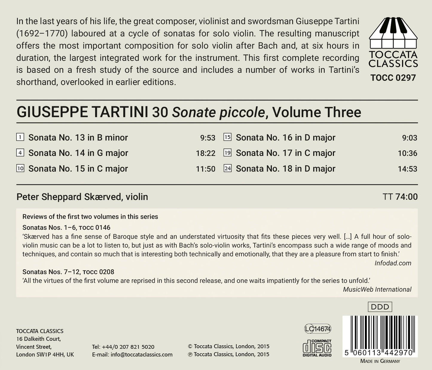 Tartini: 30 Sonate piccole for Solo Violin, Vol. 3