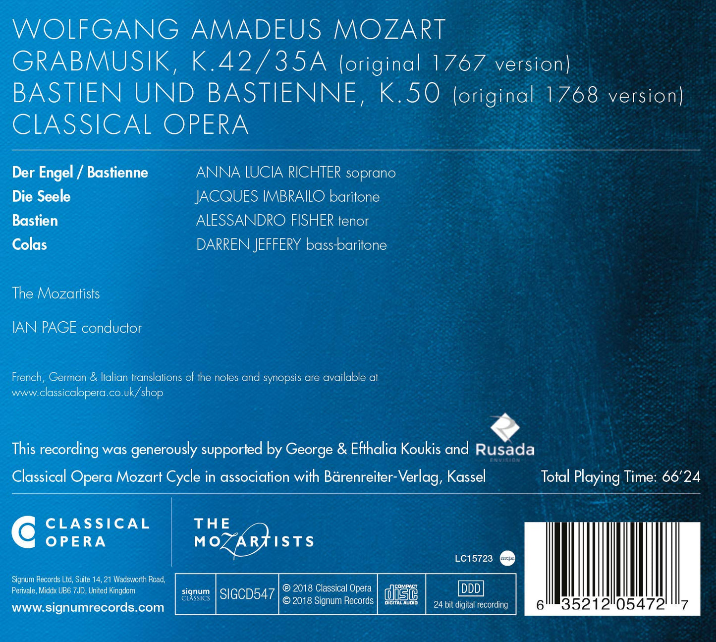 Mozart: Grabmusik, K. 42 & Bastien und Bastienne, K. 50