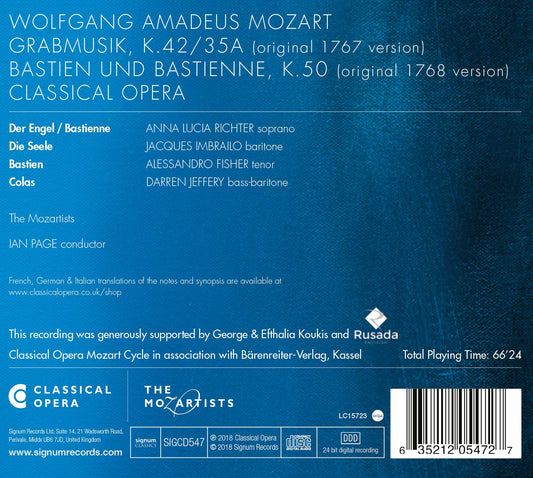 Mozart: Grabmusik, K. 42 & Bastien und Bastienne, K. 50