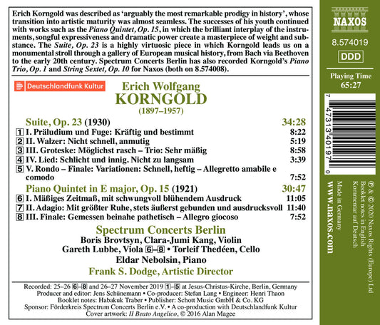 Korngold: Suite, Op. 23 - Piano Quintet, Op. 15