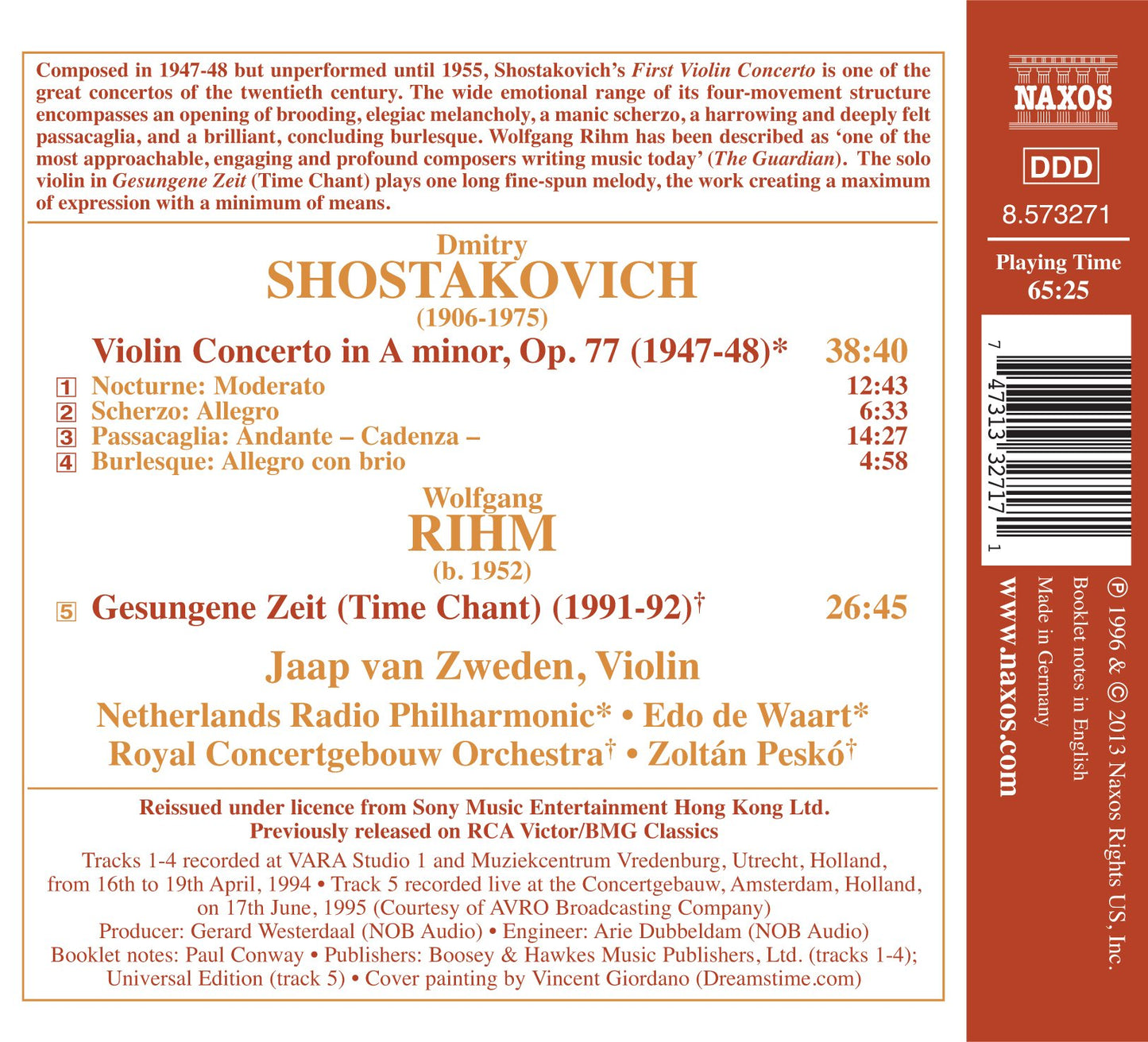 Shostakovich: Violin Concerto No. 1 - Rihm: Gesungene Zeit