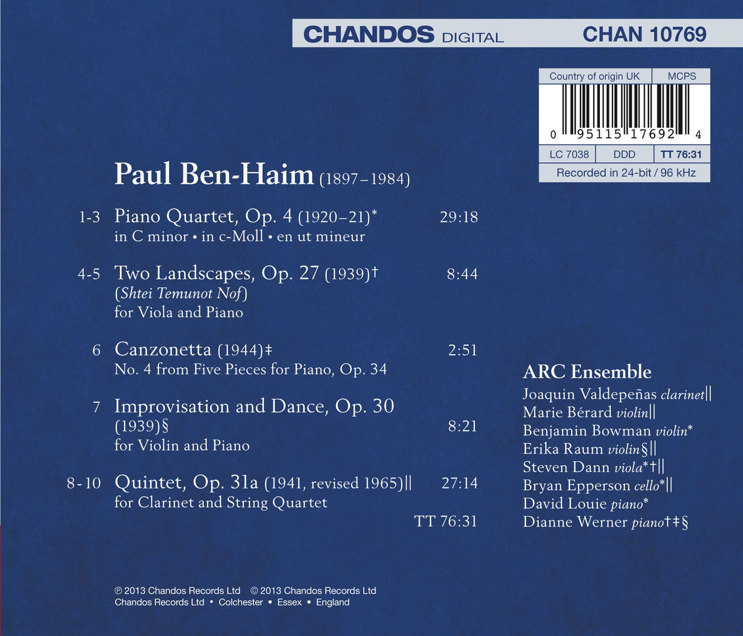 Ben-Haim: Chamber Works