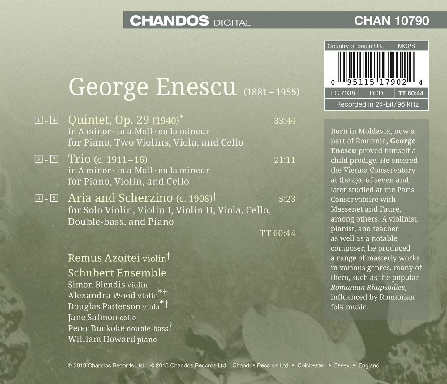 Enescu: Piano Trio, Piano Quintet & Aria and Scherzino