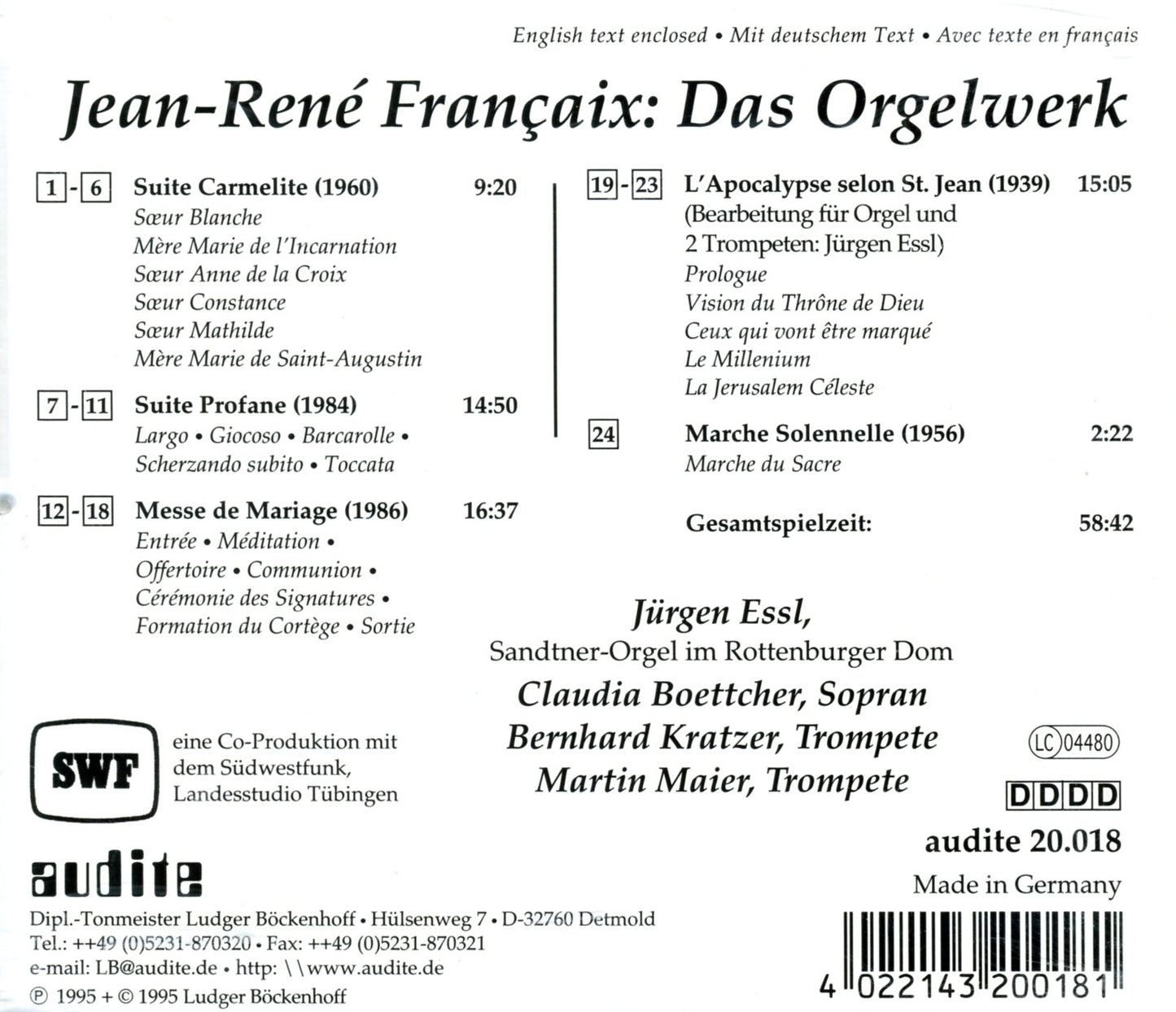 JEAN FRANCAIX: ORGAN WORKS