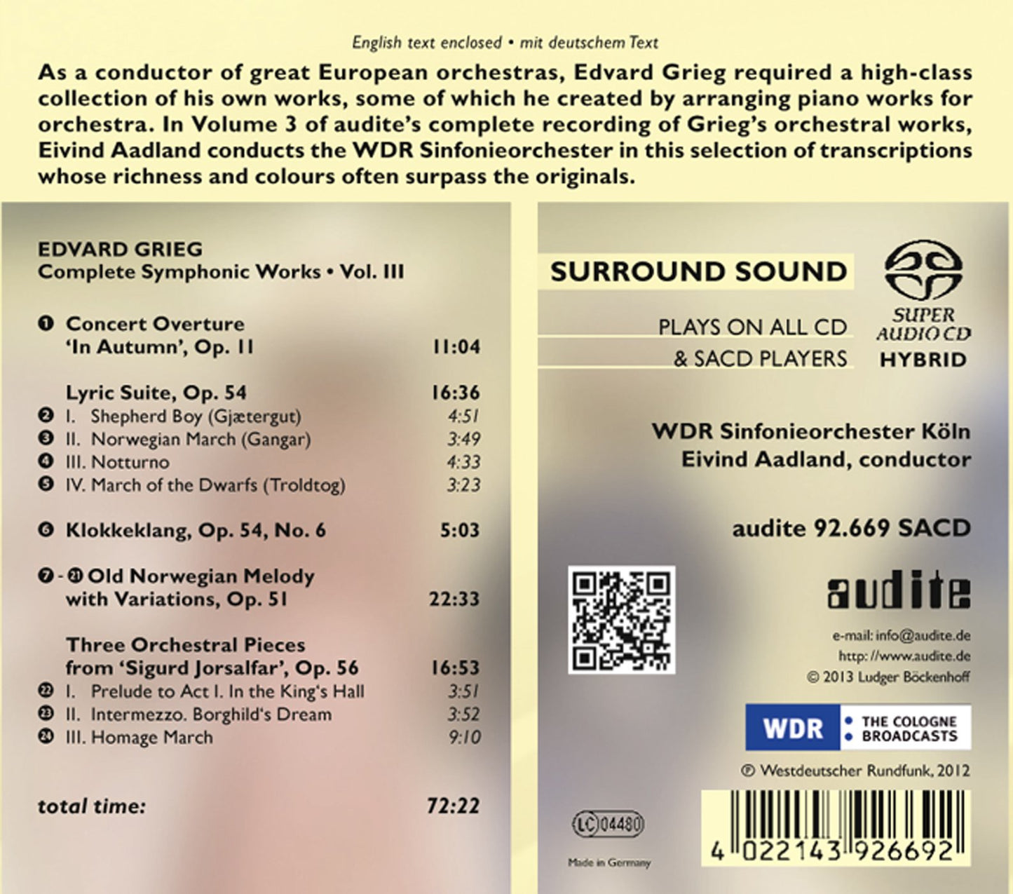 Grieg: Complete Symphonic Works, Vol. 3