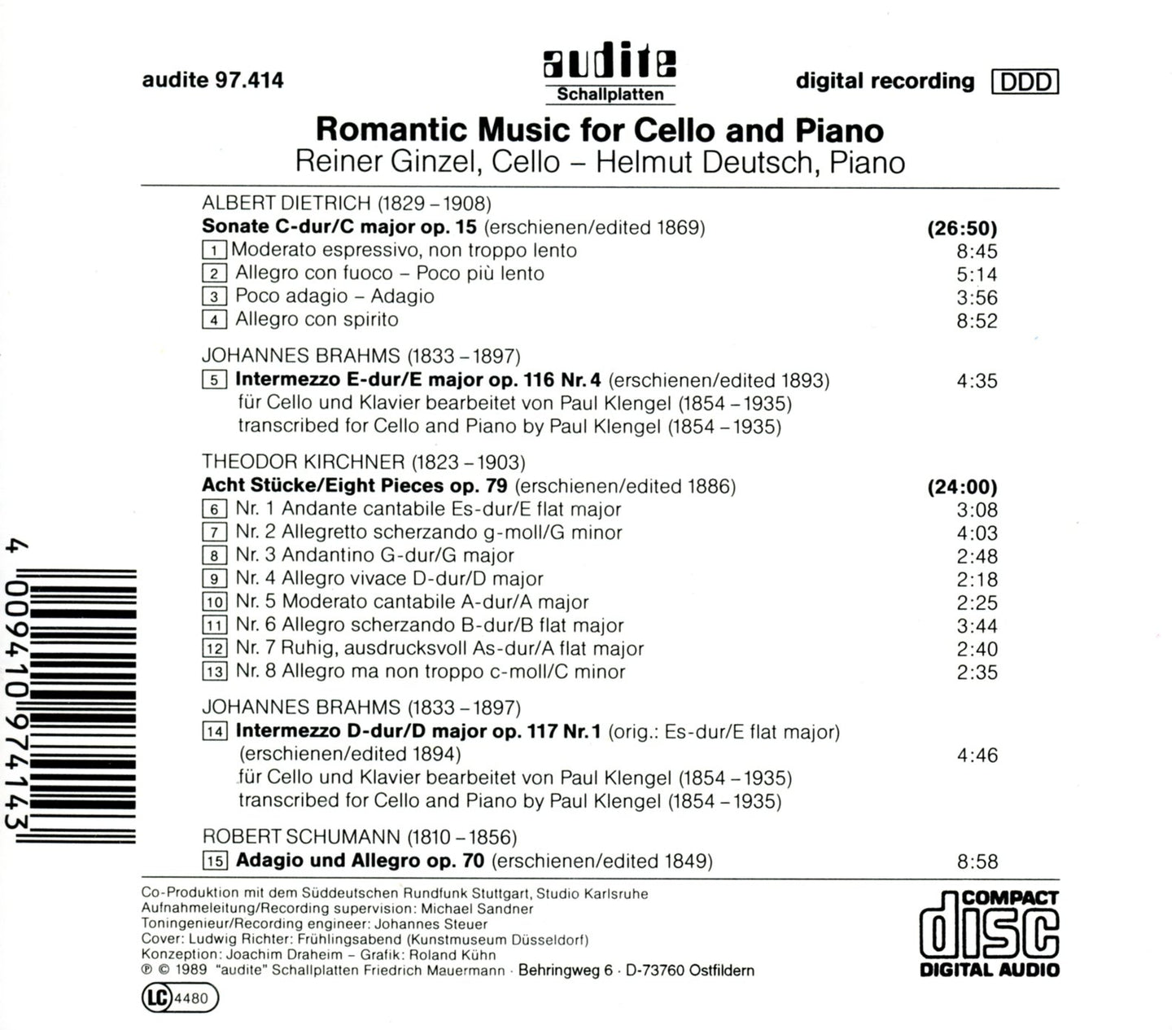 ROMANTIC MUSIC FOR CELLO & PIA