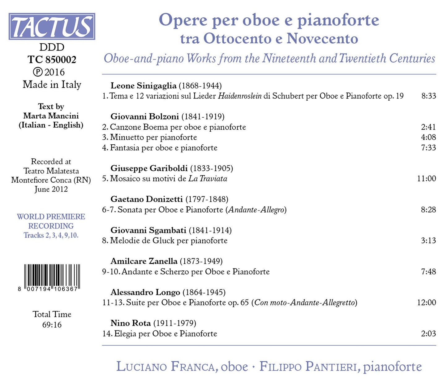 Opere per oboe e pianoforte tra ottocento e novecento