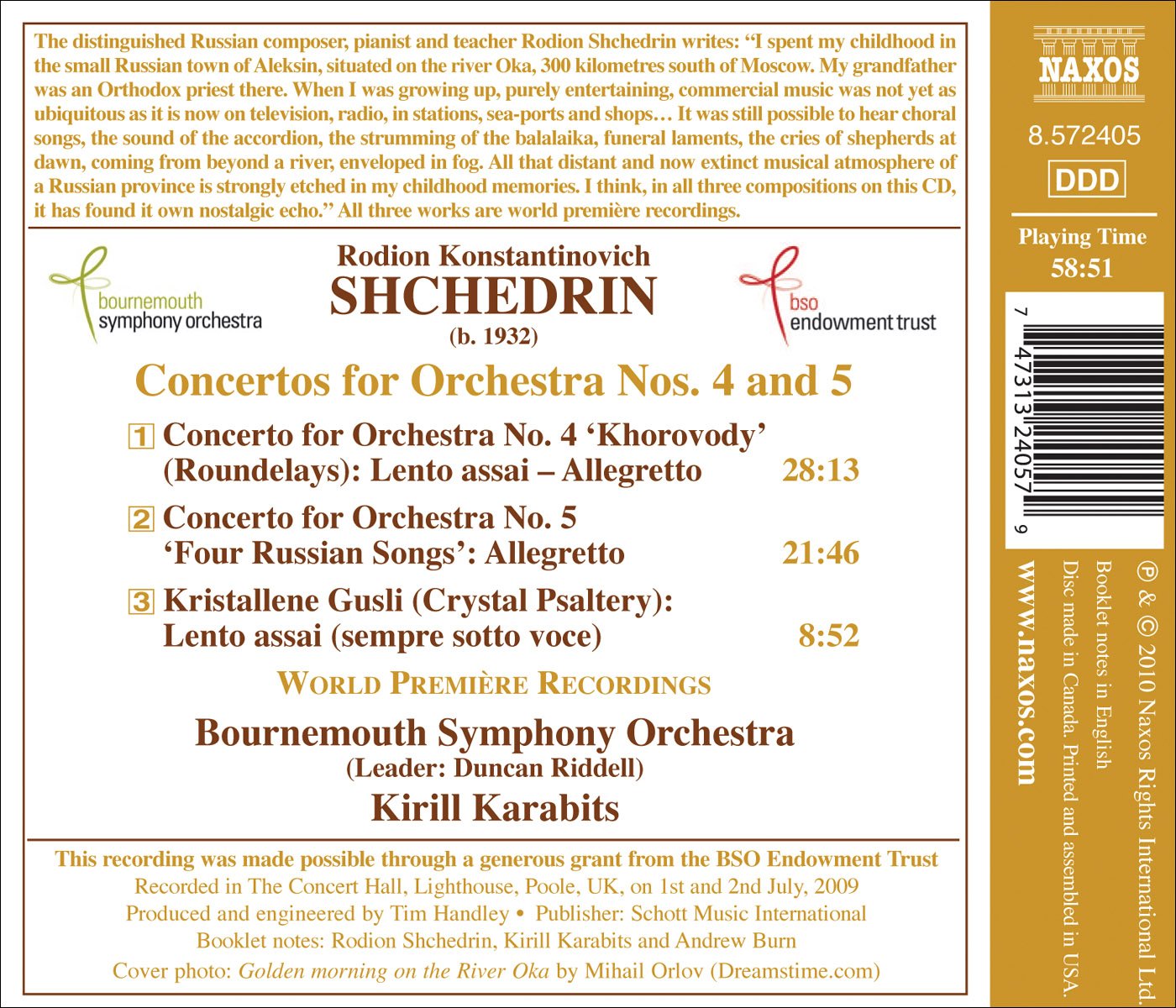 Shchedrin: Concertos for Orchestra Nos. 4 and 5 - Khrustal'n
