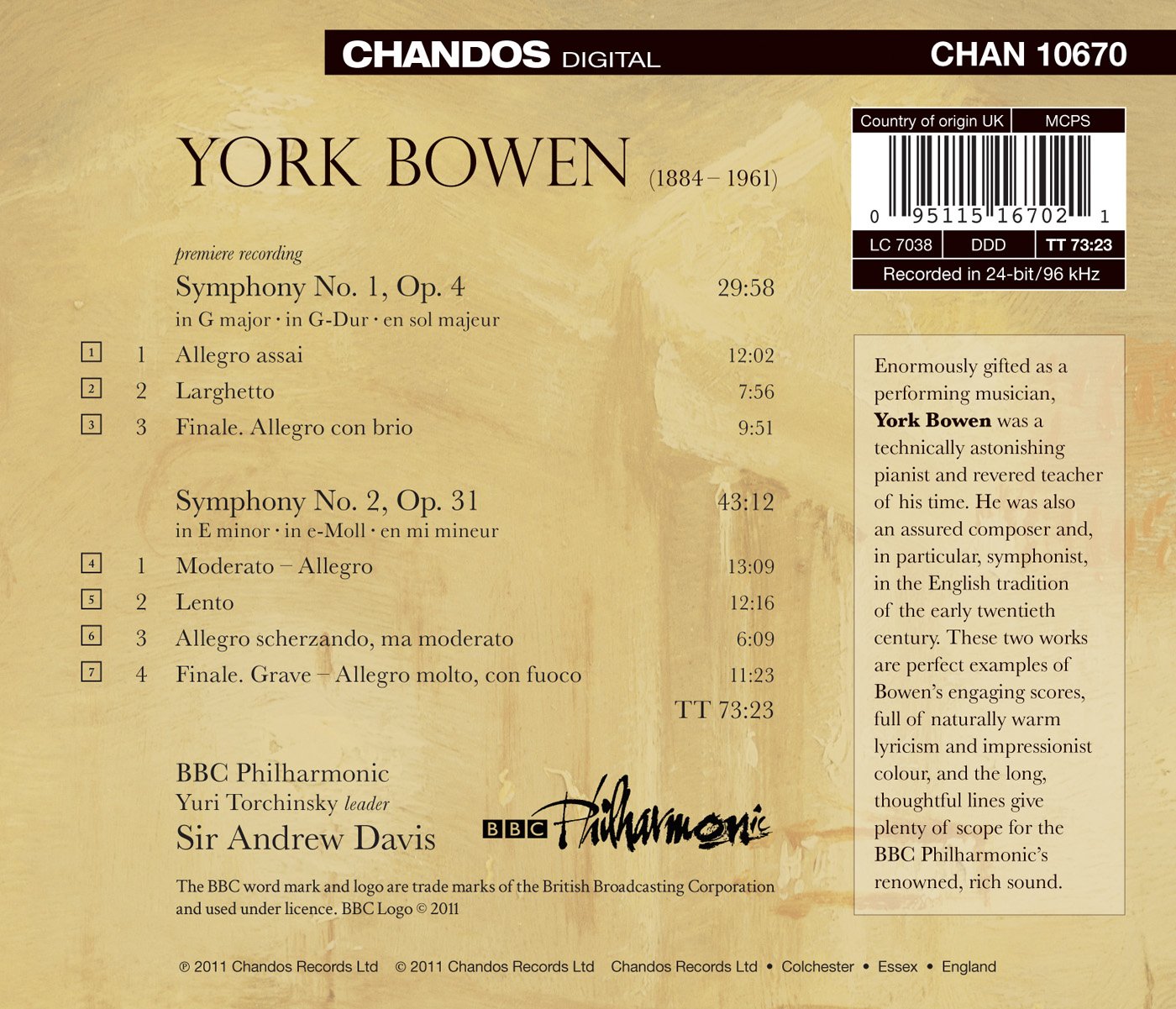 Bowen: Symphonies Nos. 1 & 2