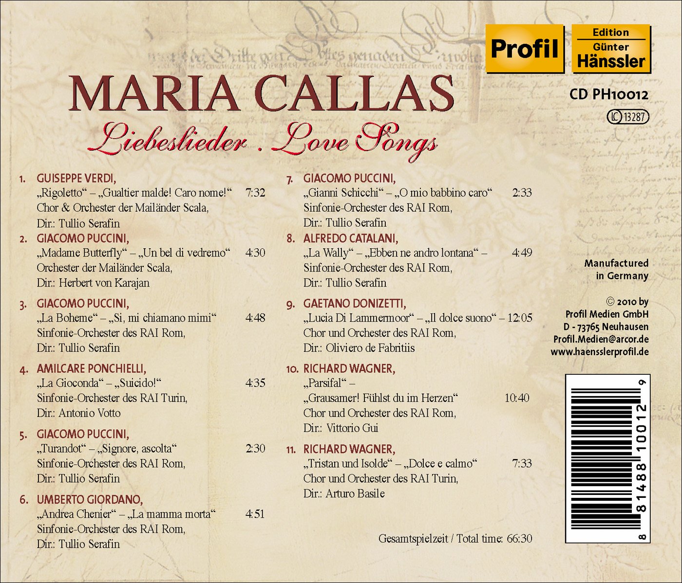 Callas, Maria: Liebeslieder