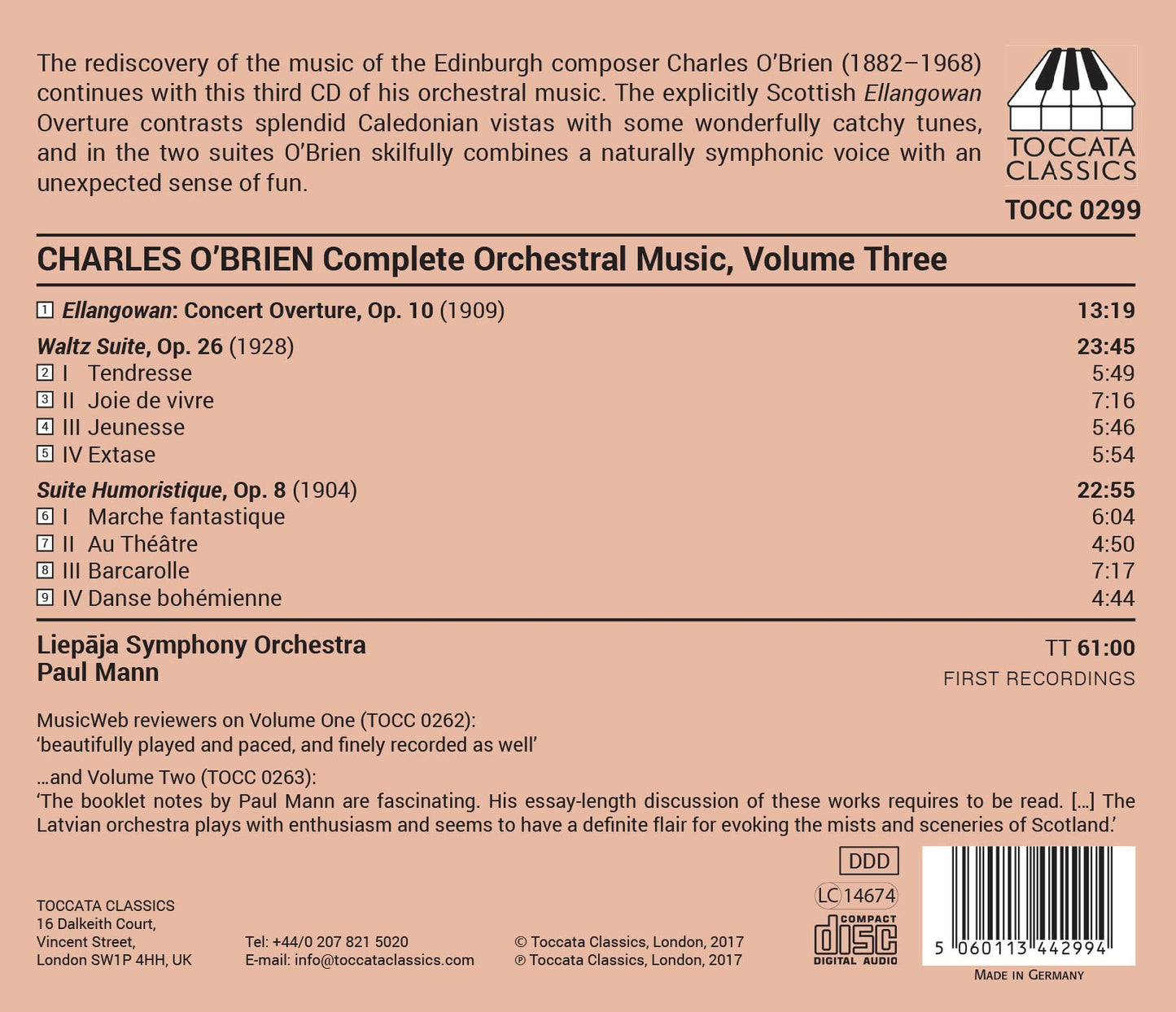 O'Brien: Complete Orchestral Music, Vol. 3