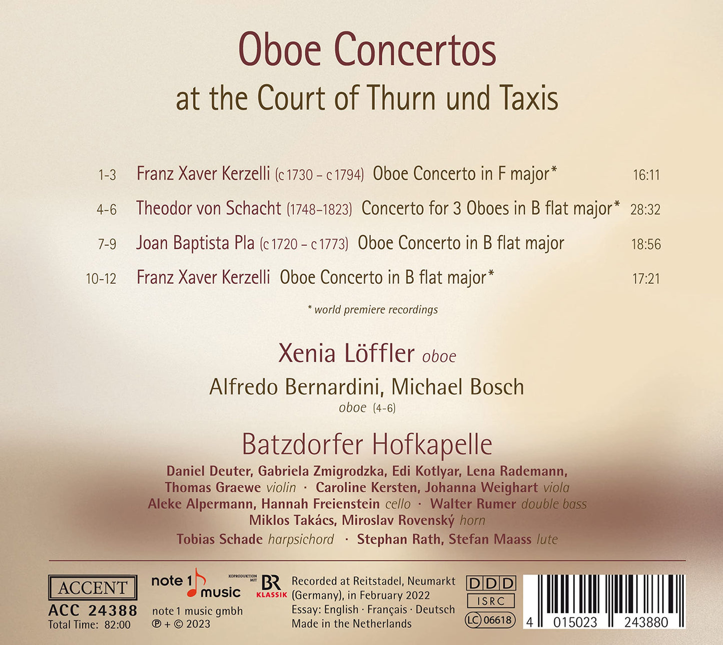 Schacht, Kerzelli & Pla: Oboe Concertos at the Court of Thur