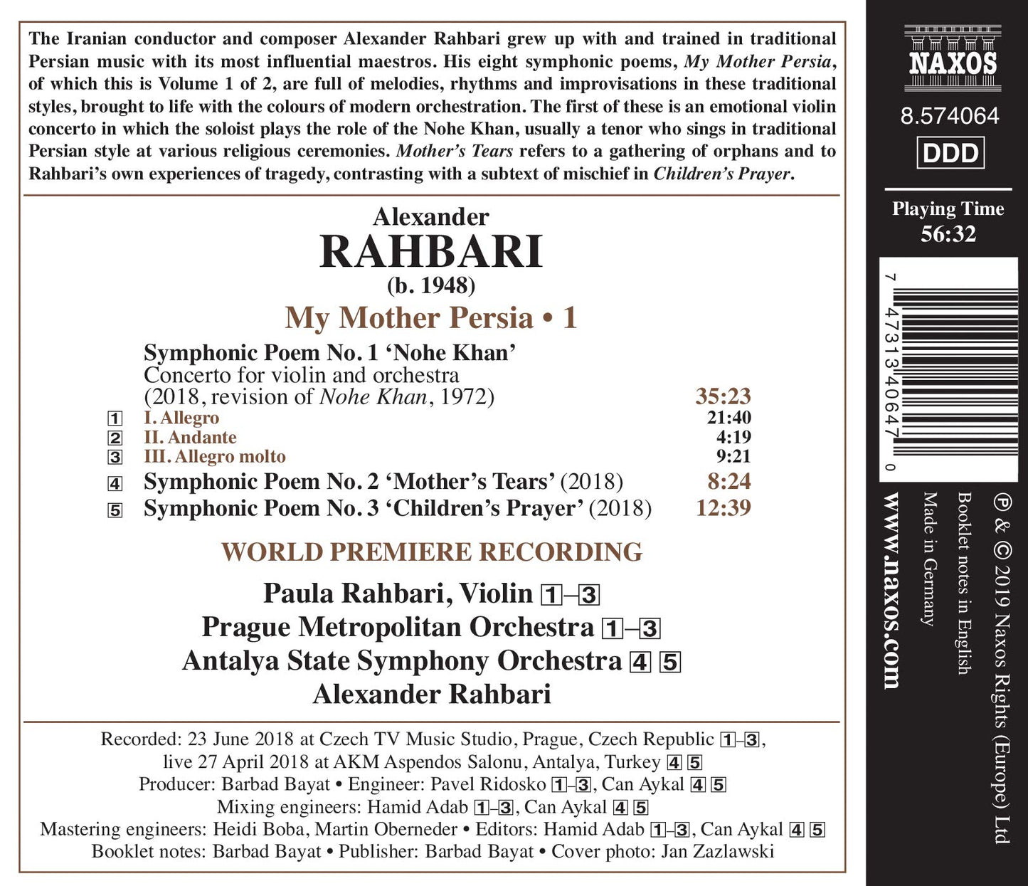 Rahbari: My Mother Persia, Vol. 1: Symphonic Poems Nos. 1-3