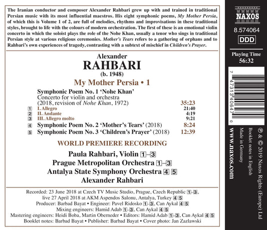 Rahbari: My Mother Persia, Vol. 1: Symphonic Poems Nos. 1-3