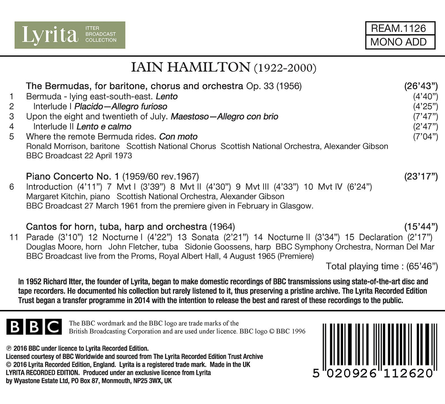 Hamilton: The Bermudas, Op. 33, Piano Concerto No. 1 & Canto