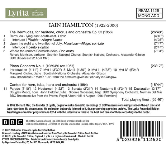 Hamilton: The Bermudas, Op. 33, Piano Concerto No. 1 & Canto
