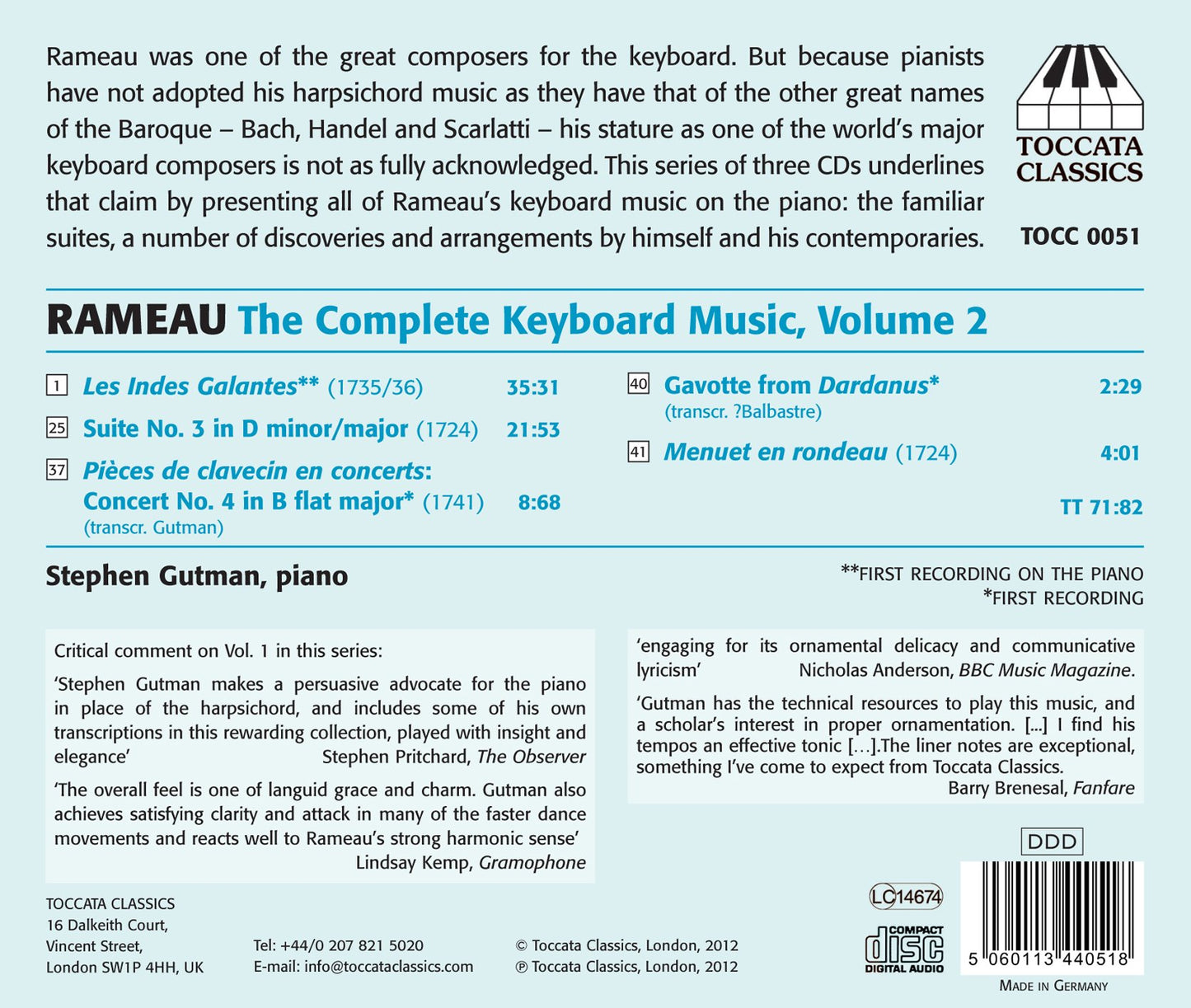 Rameau: Complete Keyboard Music, Vol. 2