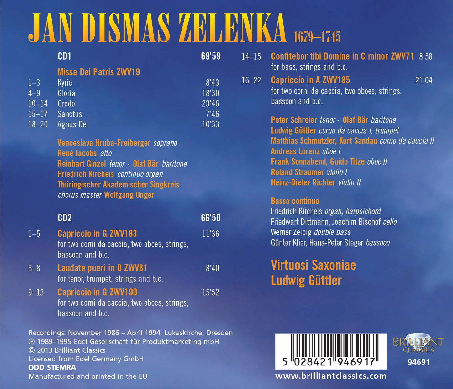 Zelenka: Missa Dei patris, Psalms and Capriccios