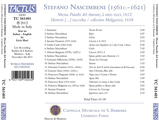 Nascimbeni: Messa "Paradis del Amours," 1612