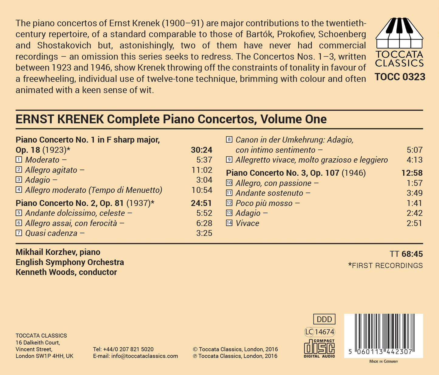 Krenek: Complete Piano Concertos, Vol. 1