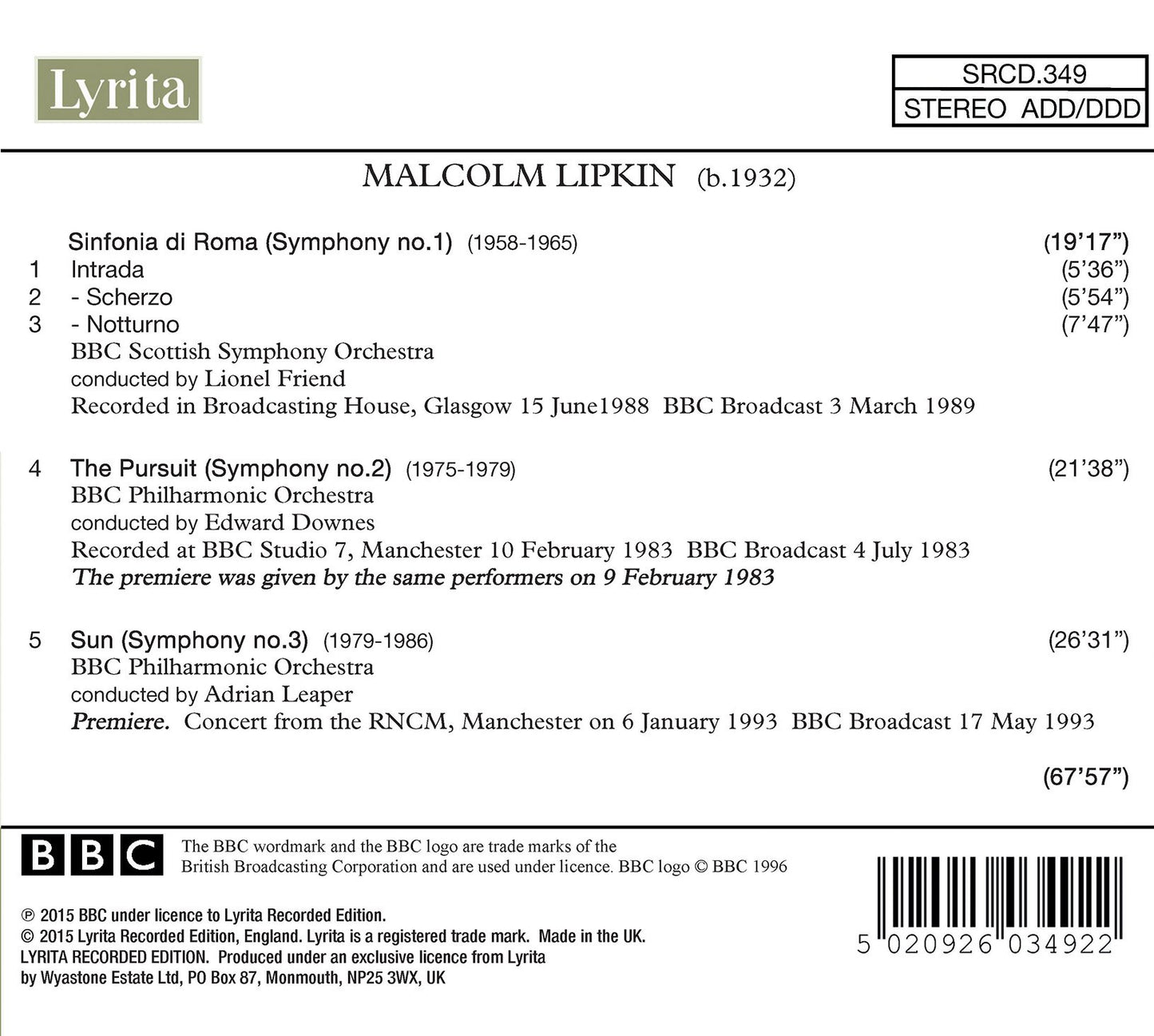 Lipkin: Symphonies Nos. 1-3