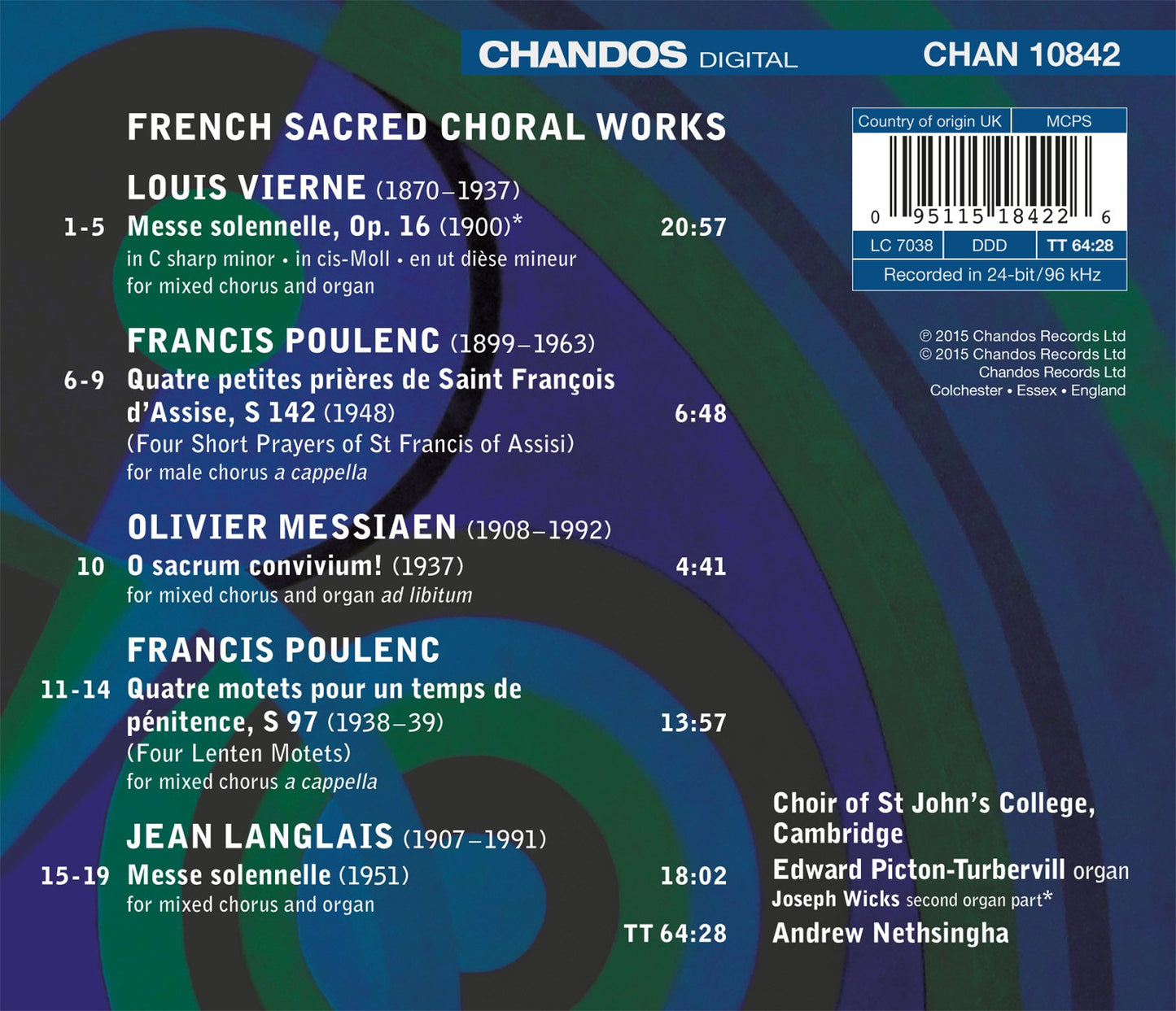 Vierne, Poulenc, Langlais & Messiaen: French Sacred Choral W