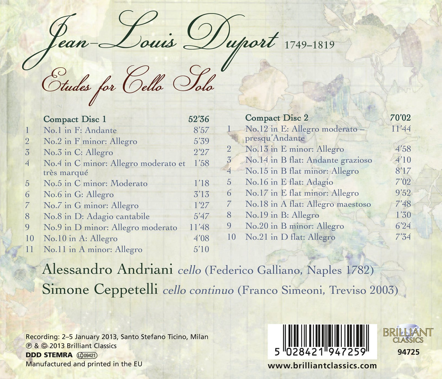 Duport: Etudes for Cello Solo