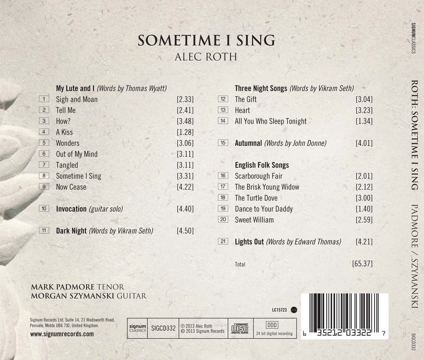 Roth: Sometime I Sing - Music for Voice and Guitar